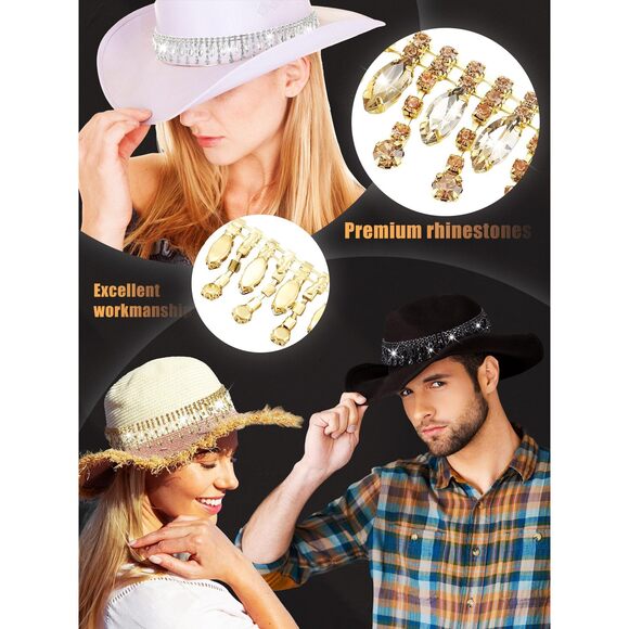 8767 3 Pcs Rhinestone Cowboy Hat Band For Women Men Cowgirls Fringe Hat Belt - Picture 3 of 6